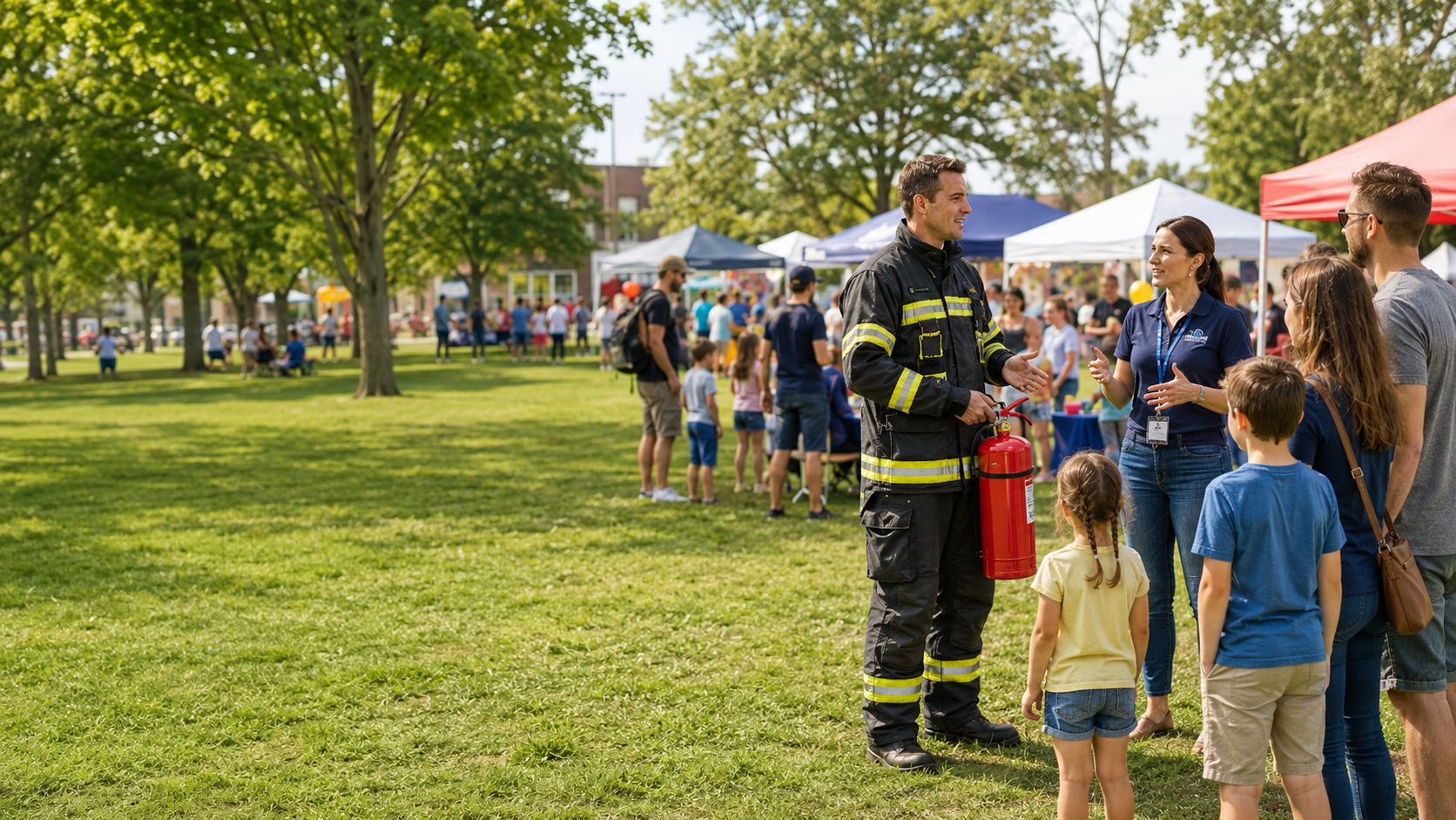 Firefighter engaging with the community at an outdoor event